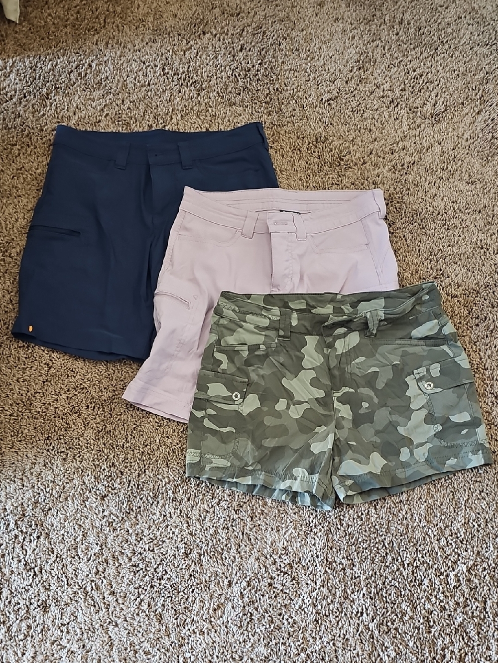 Eddie Bauer Three-Pack Women’s Shorts — Navy, Light Purple Olive Camo